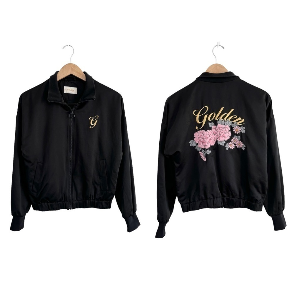 Aritzia Golden By TNA Satin Embroidered Floral Shaul Bomber Jacket